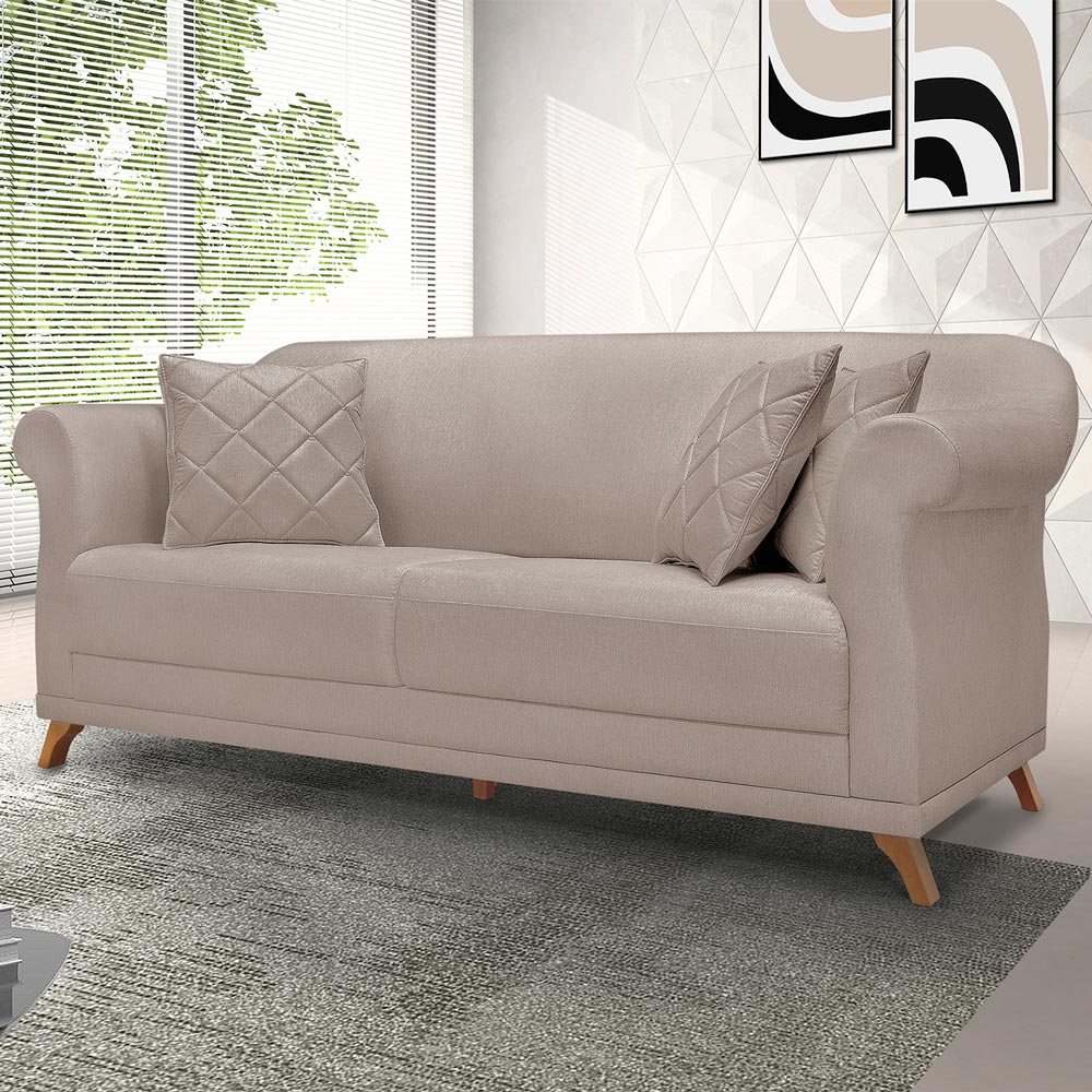 Sofá 3 Lugares para Sala de Estar 200cm Eva Linho Marrom - Montanaris Decor