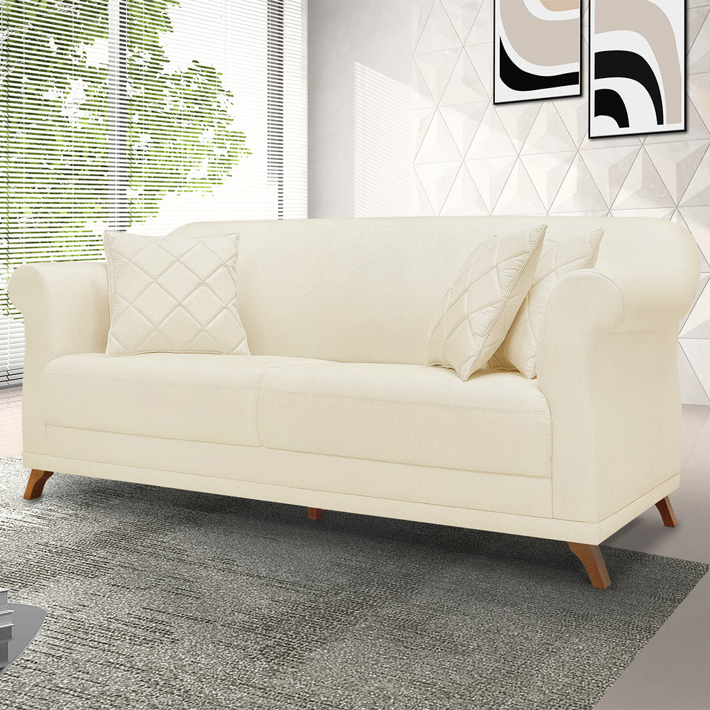 Sofá 3 Lugares para Sala de Estar 200cm Eva Linho Off White - Montanaris Decor