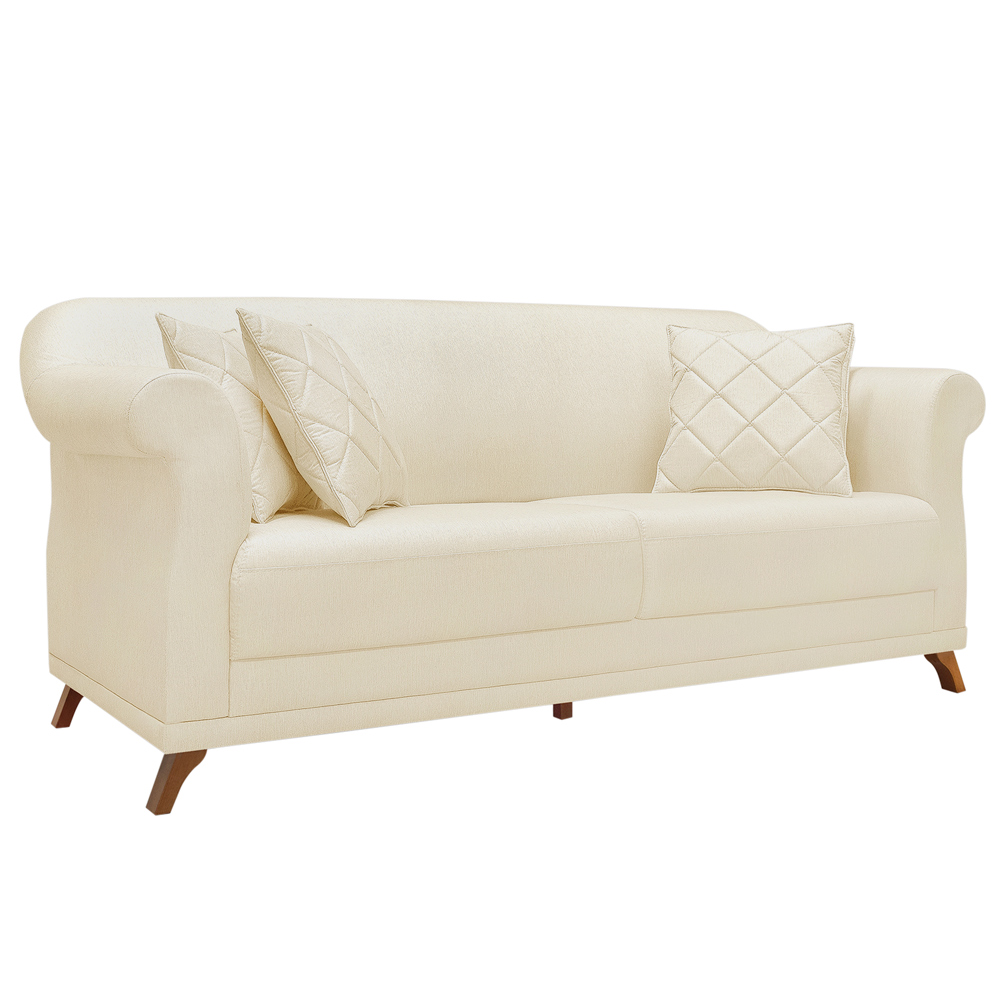 Sofá 3 Lugares para Sala de Estar 200cm Eva Linho Pérola - Montanaris Decor