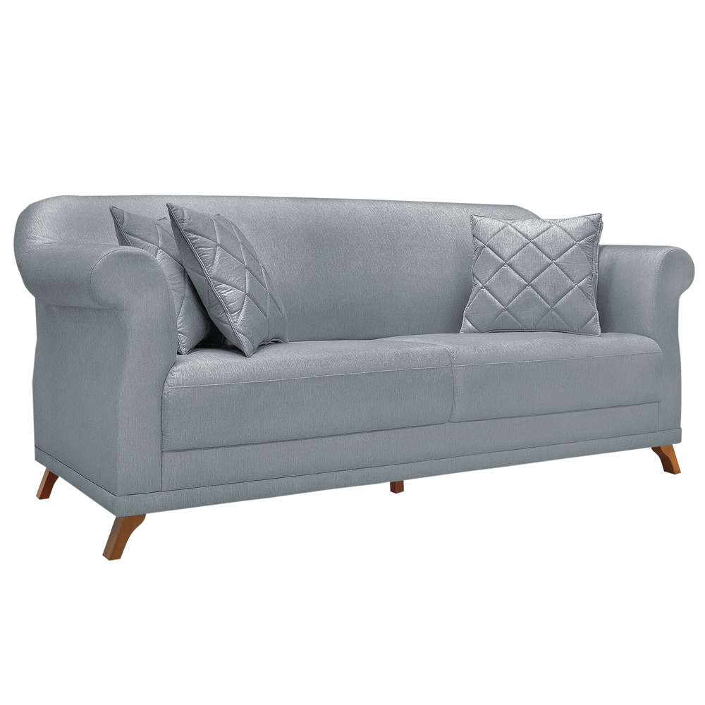 Sofá 3 Lugares para Sala de Estar 220cm Eva Linho Cinza - Montanaris Decor
