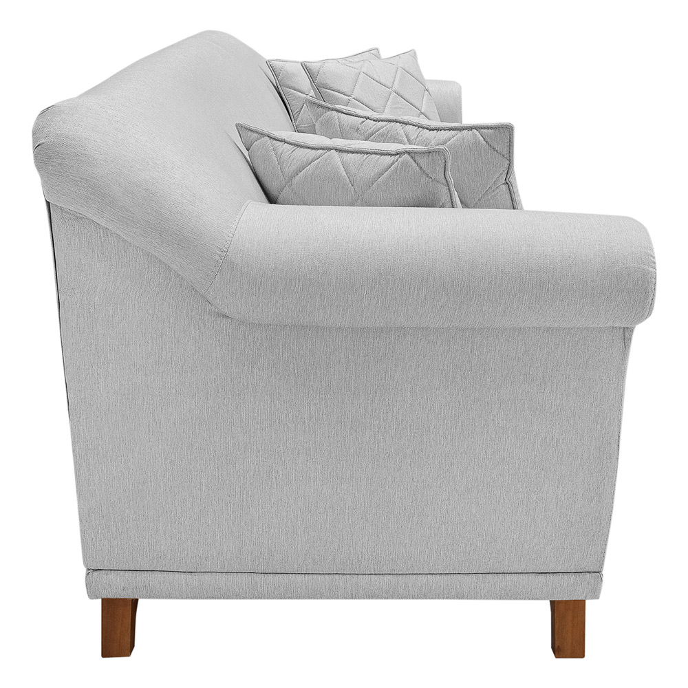 Sofá 3 Lugares para Sala de Estar 220cm Eva Linho Cinza Claro - Montanaris Decor