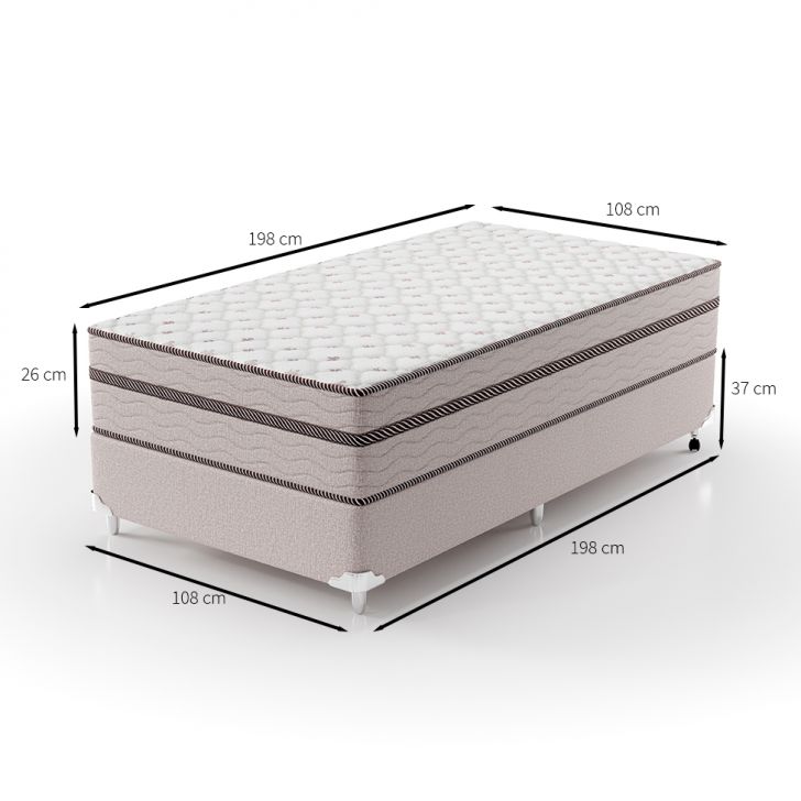 [OUTLET] Cama Box Solteiro King com Colchão Sonhare Mola Ensacada Bege