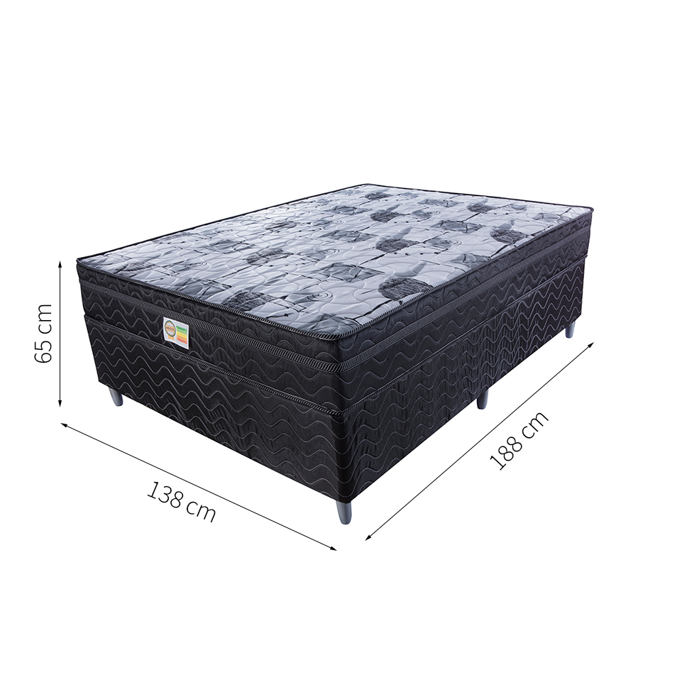 Cama Box Casal Imperial com Colchão Mola Verticoil (138x188) Preta e Cinza