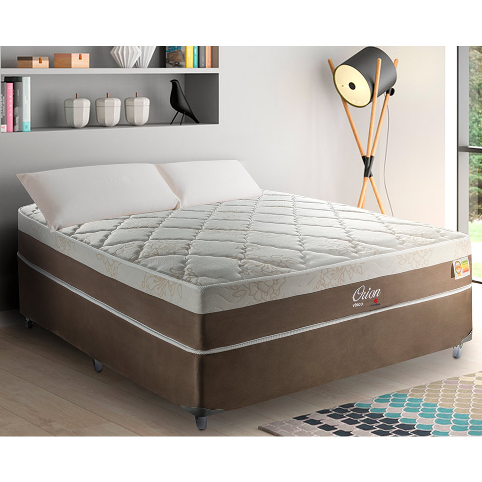 Cama Box Casal Orion com Colchão Casal Molas Ensacadas Marrom e Bege