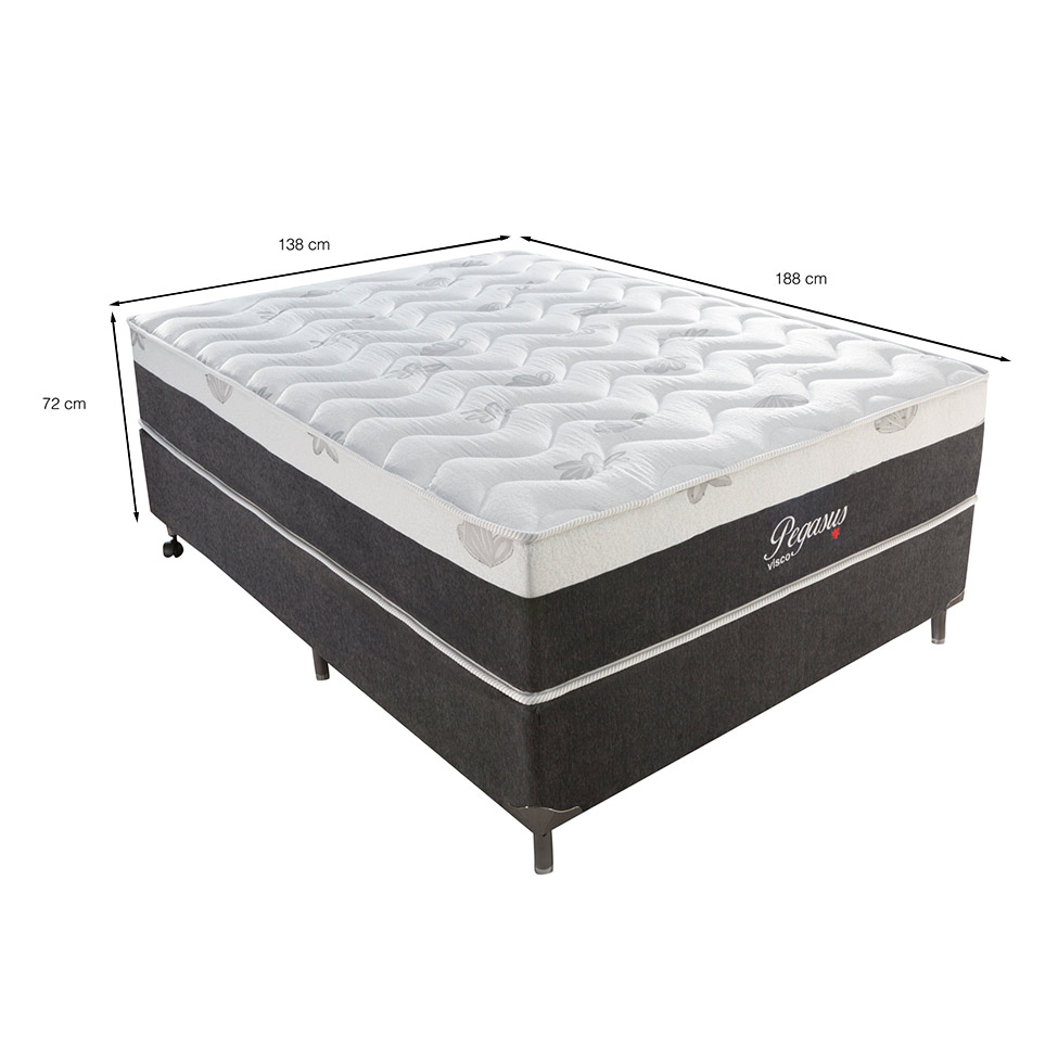Cama Box Casal Pegasus com Colchão Casal Molas Ensacadas Cinza e Branca
