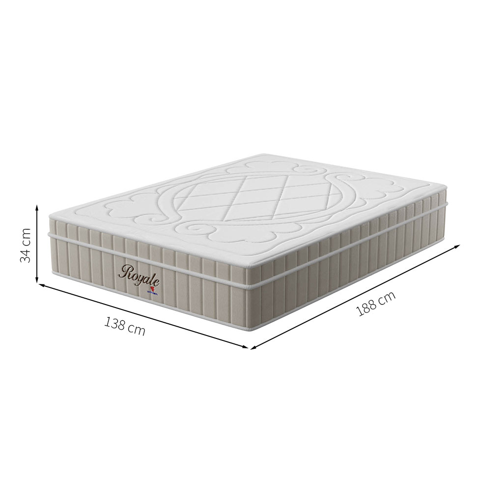 Cama Box Casal Royale com Colchão Casal Molas Ensacadas Bege e Branca