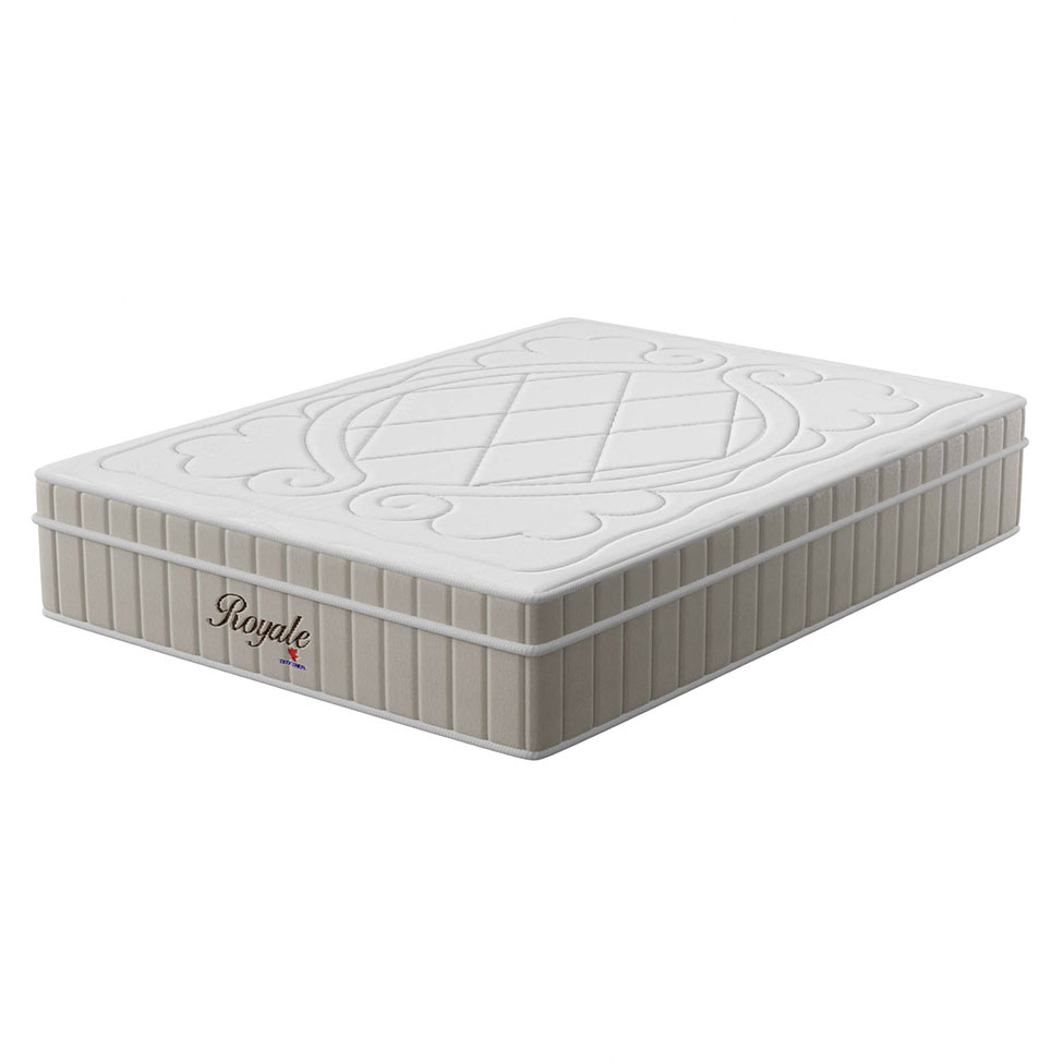 Cama Box Casal Royale com Colchão Casal Molas Ensacadas Bege e Branca