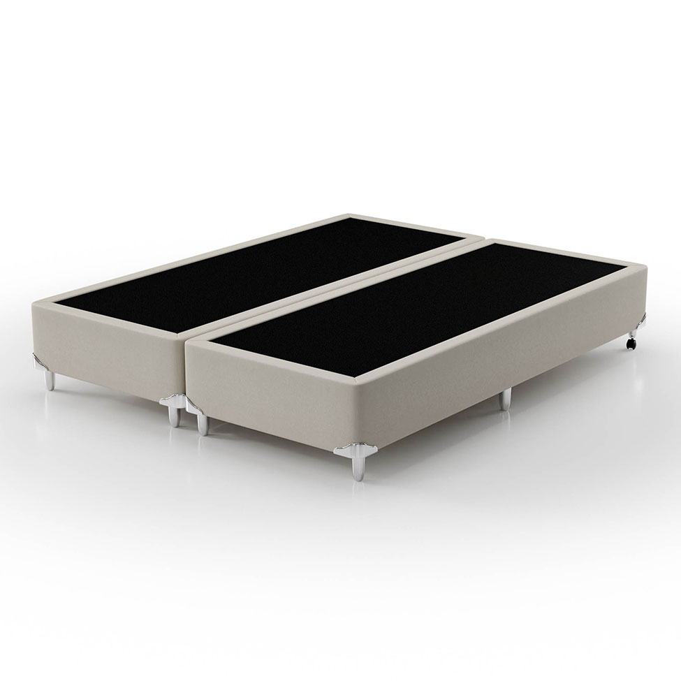Cama Box King Royale com Colchão King Molas Ensacadas Bege e Branca