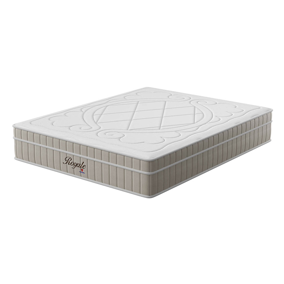 Cama Box King Royale com Colchão King Molas Ensacadas Bege e Branca
