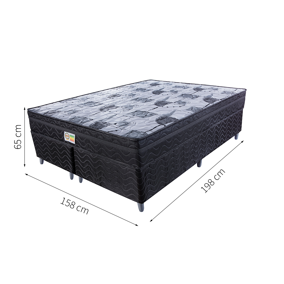 Cama Box Queen Imperial com Colchão Mola Verticoil (158x198) Preta e Cinza