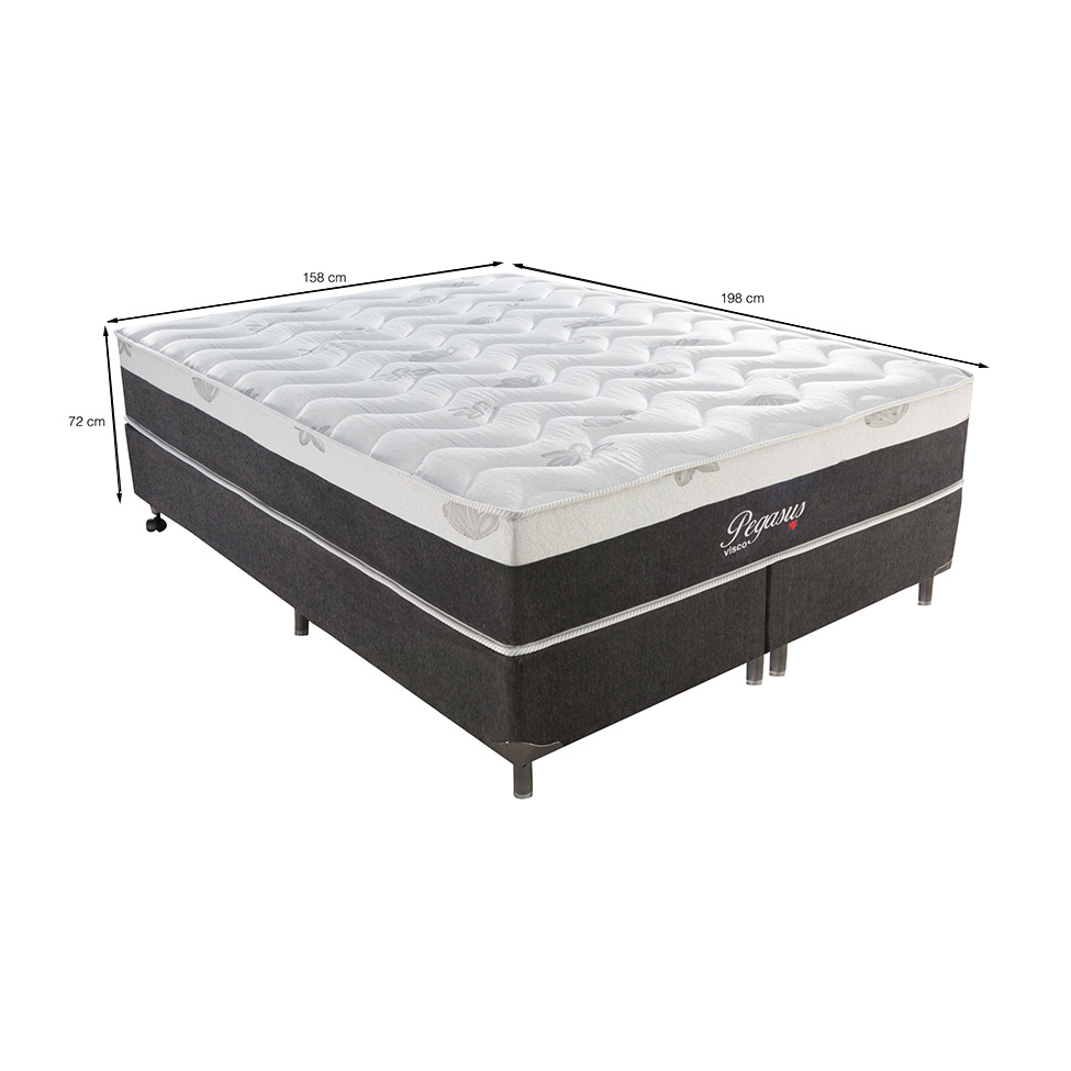 Cama Box Queen Pegasus com Colchão Queen Molas Ensacadas Cinza e Branca