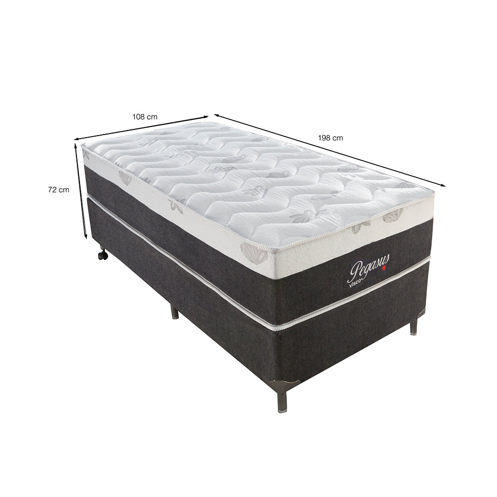 Cama Box Solteiro Pegasus com Colchão Solteiro Molas Ensacadas Cinza e Branca