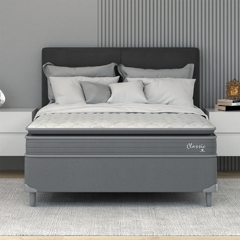 Cama Box com Colchão Casal Classic com Espuma D40 (66x138x188) Cinza