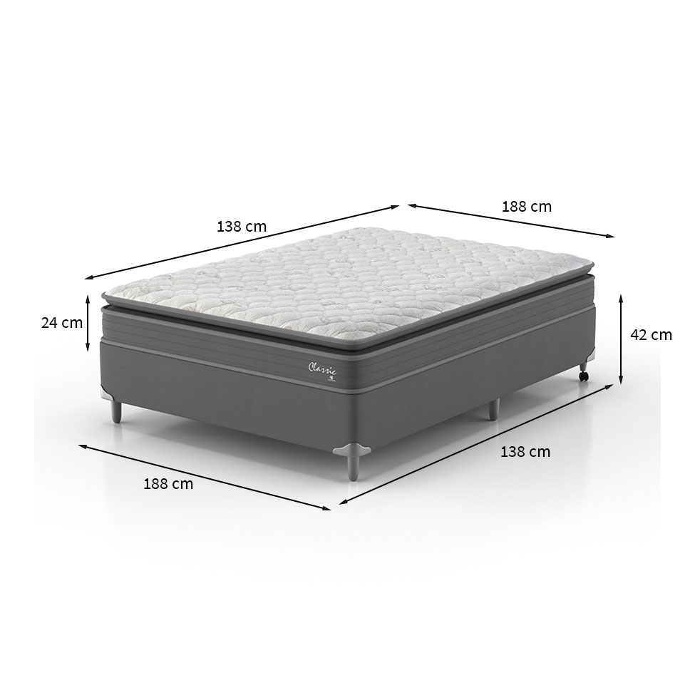 Cama Box com Colchão Casal Classic com Espuma D40 (66x138x188) Cinza