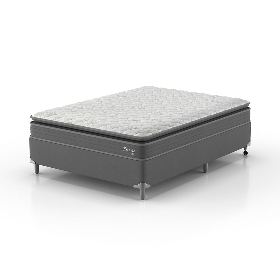 Cama Box com Colchão Casal Classic com Espuma D40 (66x138x188) Cinza