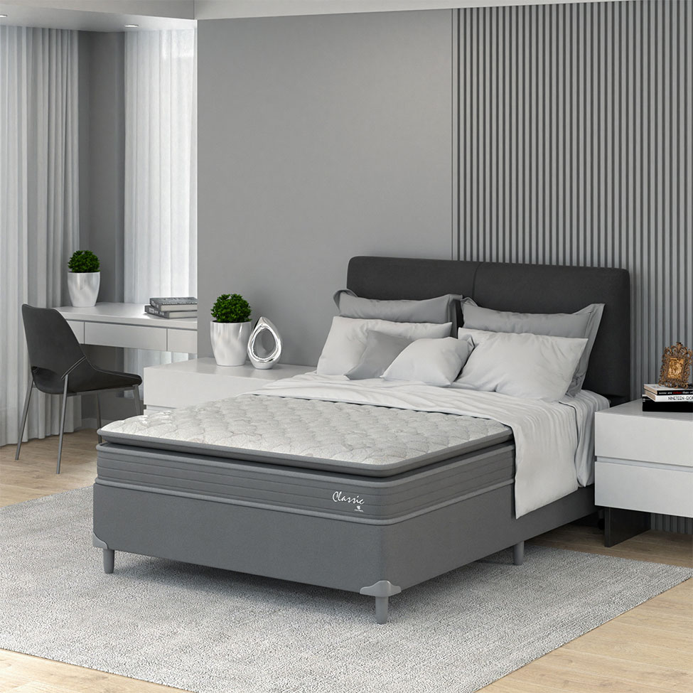 Cama Box com Colchão Casal Classic com Espuma D40 (66x138x188) Cinza