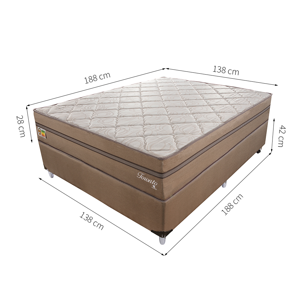 Cama Box com Colchão Casal Toronto Mola Ensacada (70x138x188) Dourado e Bege