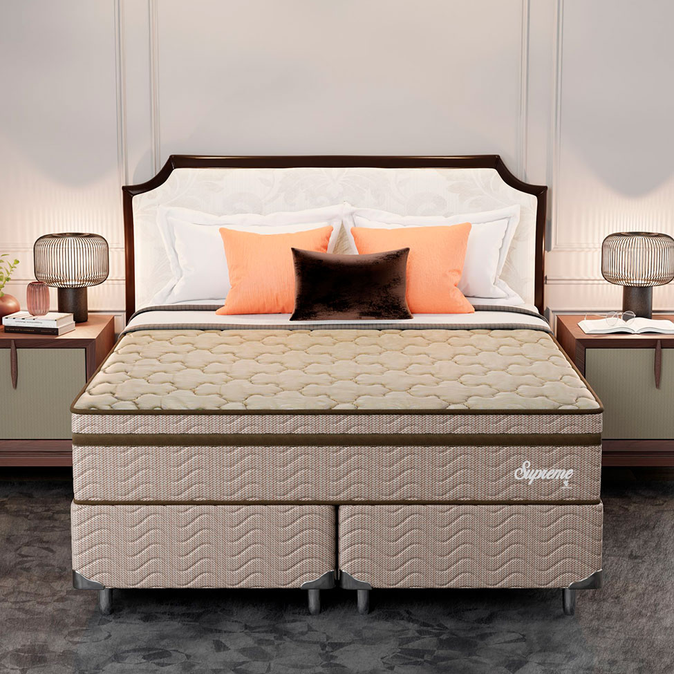 Cama Box com Colchão King Supreme Mola Ensacada (72x193x203) Dourado