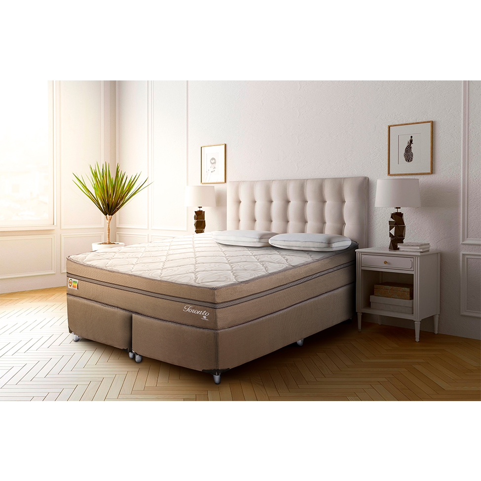 Cama Box com Colchão King Toronto Mola Ensacada (70x193x203) Dourado e Bege