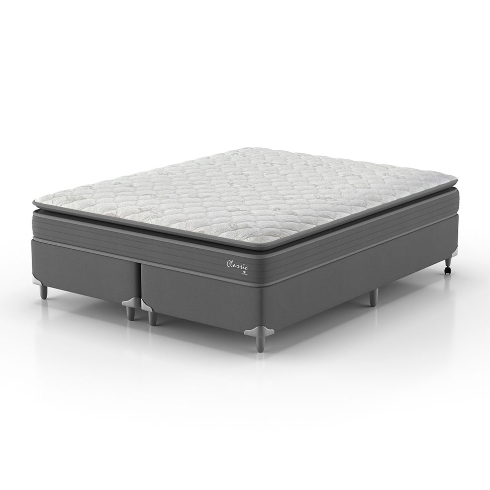 Cama Box com Colchão Queen Classic com Espuma D40 (66x158x198) Cinza