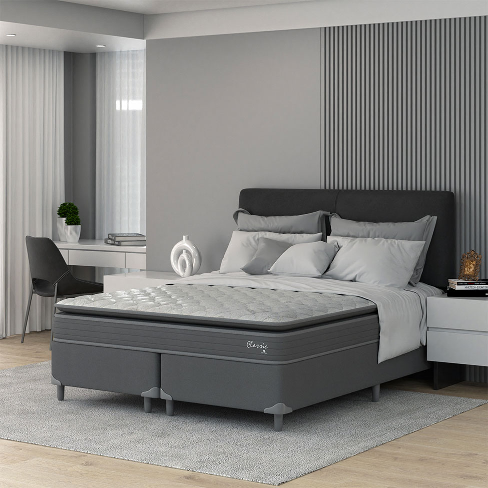 Cama Box com Colchão Queen Classic com Espuma D40 (66x158x198) Cinza
