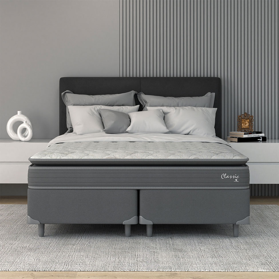 Cama Box com Colchão Queen Classic com Espuma D40 (66x158x198) Cinza