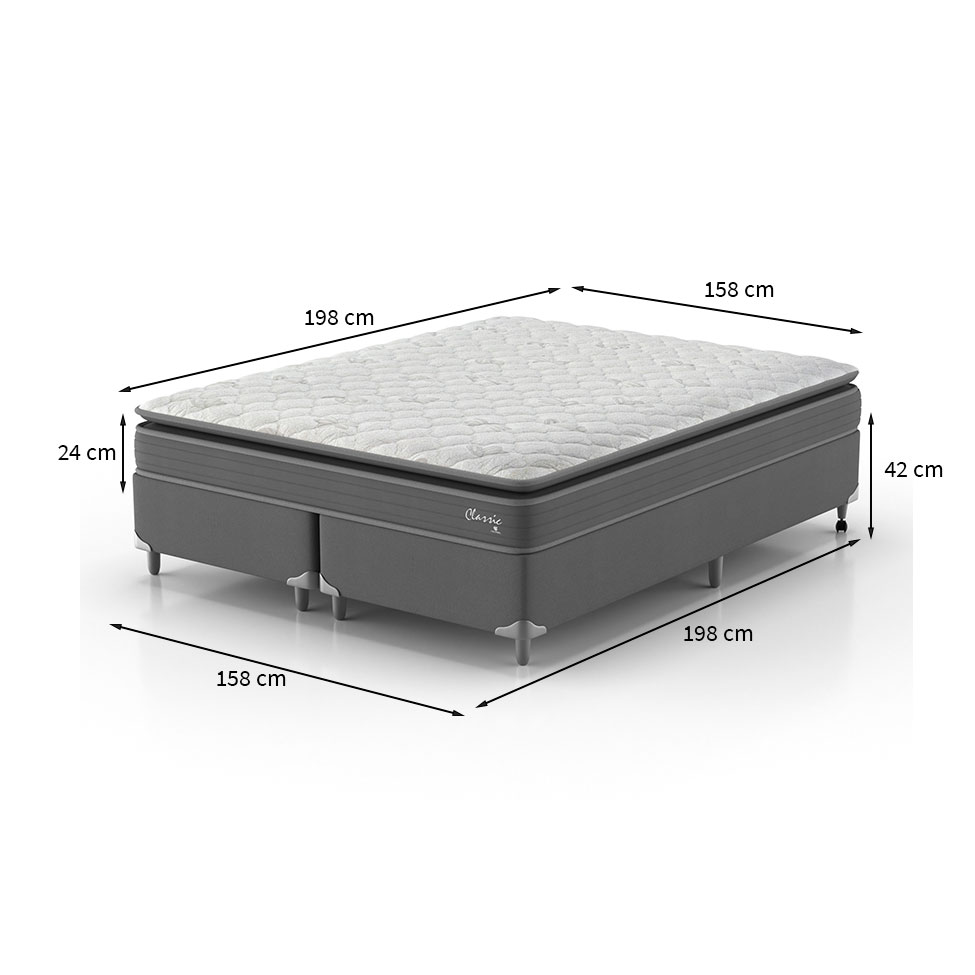Cama Box com Colchão Queen Classic com Espuma D40 (66x158x198) Cinza