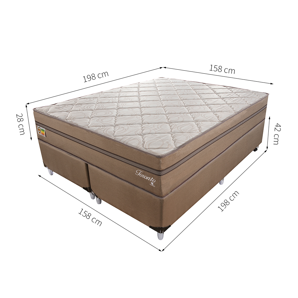 Cama Box com Colchão Queen Toronto Mola Ensacada (70x158x198) Dourado e Bege