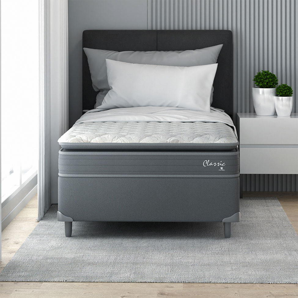 Cama Box com Colchão Solteiro Classic com Espuma D40 (62x108x198) Cinza