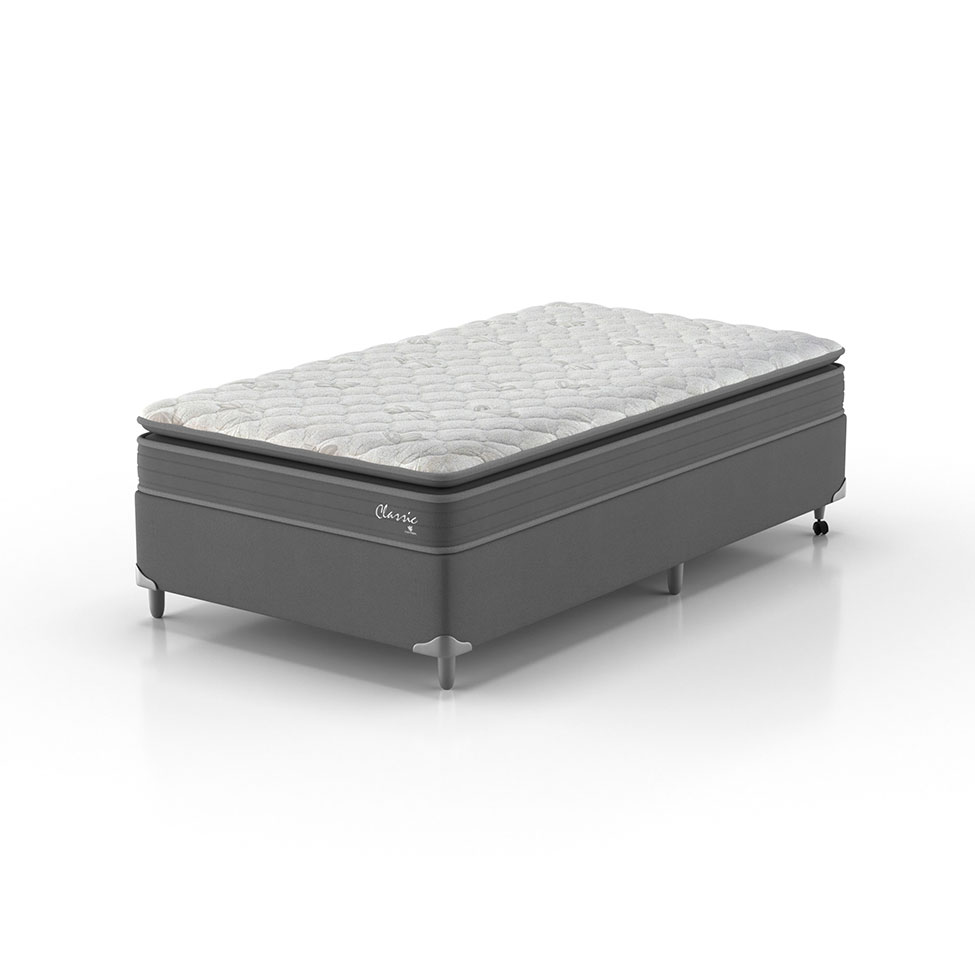 Cama Box com Colchão Solteiro Classic com Espuma D40 (62x108x198) Cinza
