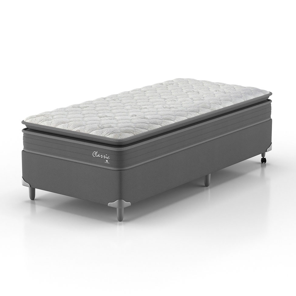 Cama Box com Colchão Solteiro Classic com Espuma D40 (62x88x188) Cinza