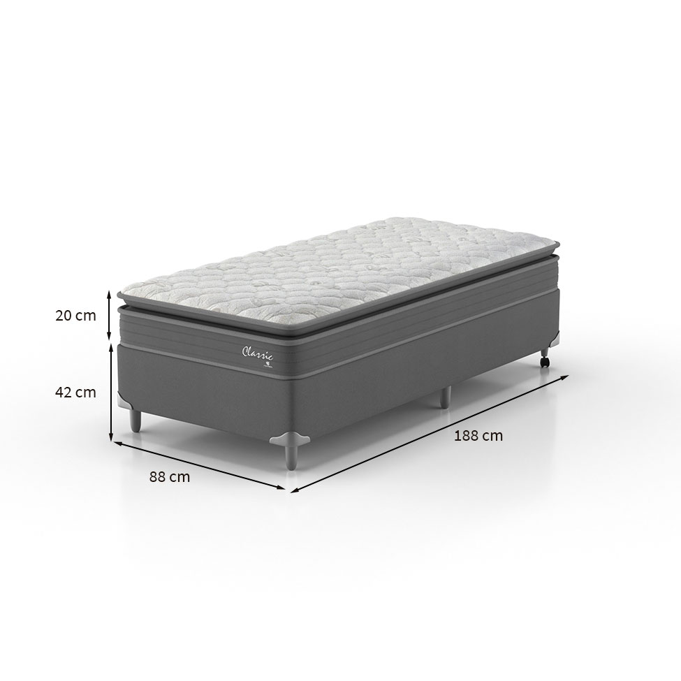 Cama Box com Colchão Solteiro Classic com Espuma D40 (62x88x188) Cinza