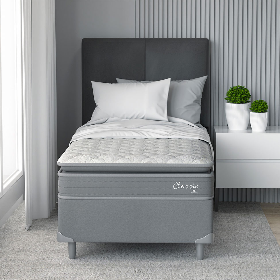 Cama Box com Colchão Solteiro Classic com Espuma D40 (62x88x188) Cinza