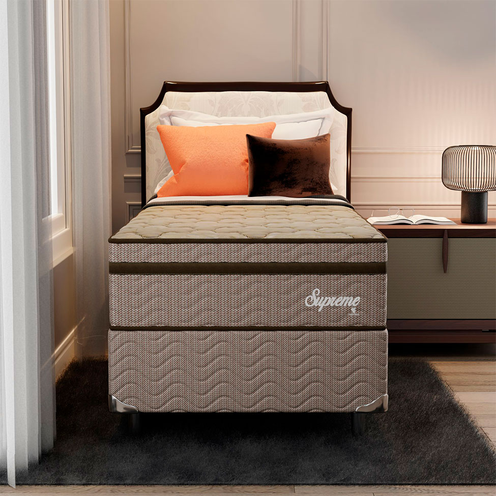 Cama Box com Colchão Solteiro Supreme Mola Ensacada (72x88x188) Dourado