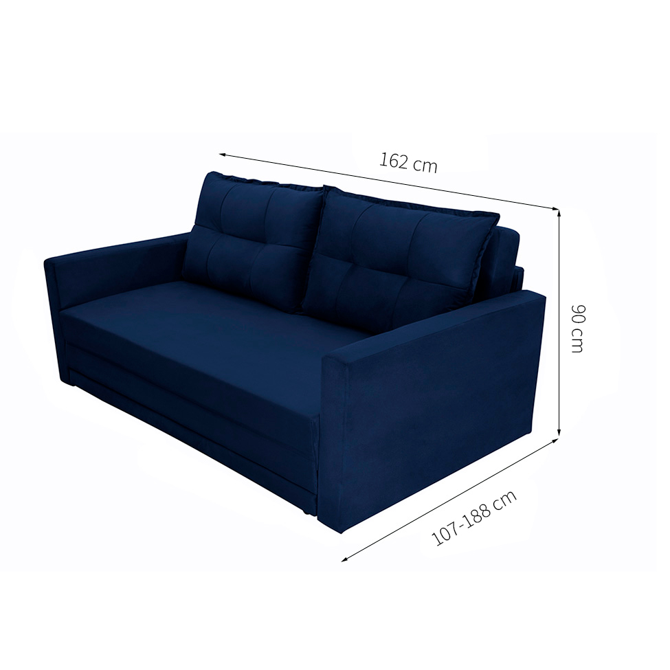Sofá-Cama Casal 3 Lugares Trancoso Suede Azul