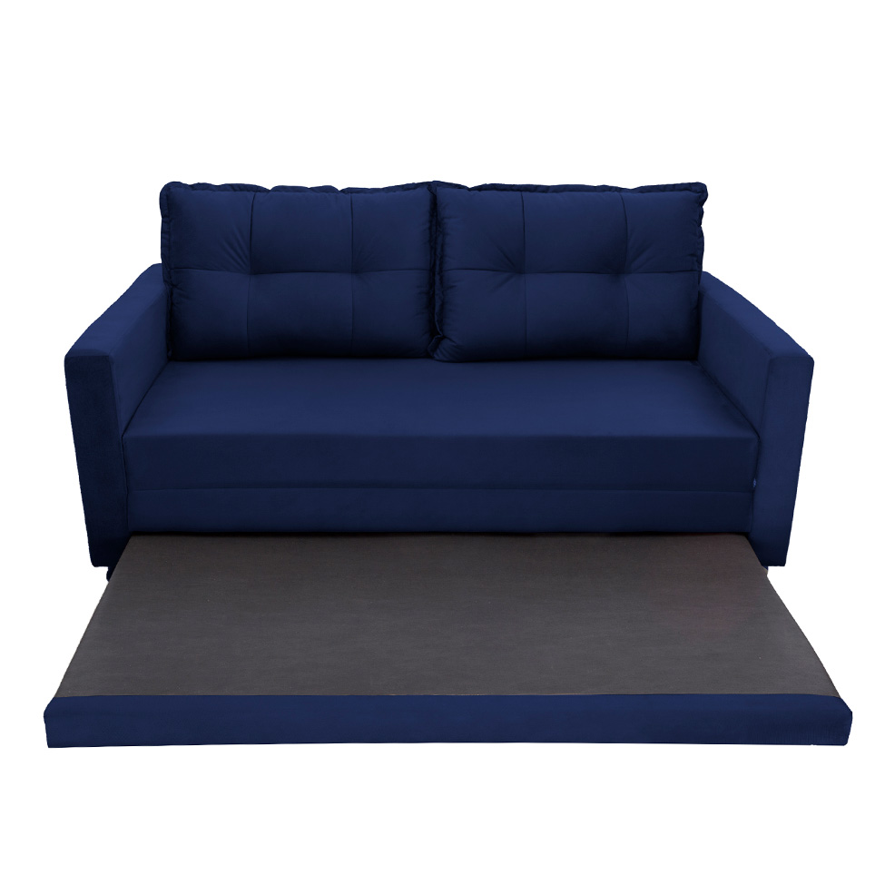 Sofá-Cama Casal 3 Lugares Trancoso Suede Azul