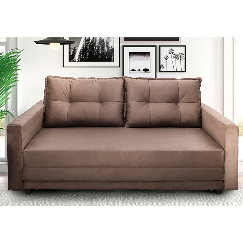 Sofá-Cama Casal 3 Lugares Trancoso Suede Liso Tabaco