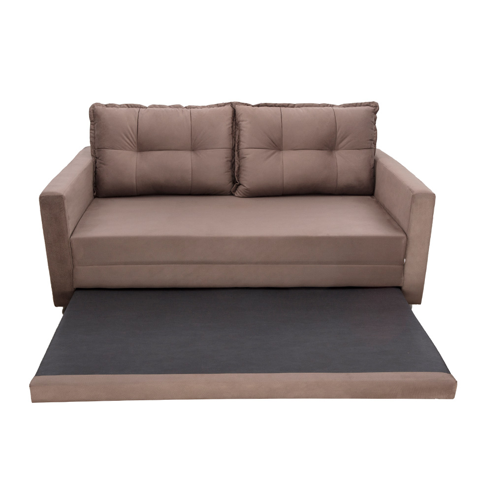 Sofá-Cama Casal 3 Lugares Trancoso Suede Liso Tabaco