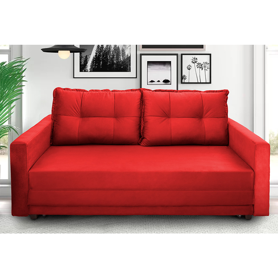 Sofá-Cama Casal 3 Lugares Trancoso Suede Liso Vermelho