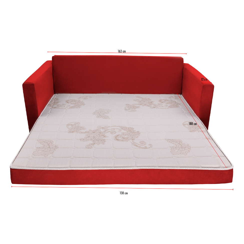 Sofá-Cama Casal 3 Lugares Trancoso Suede Liso Vermelho