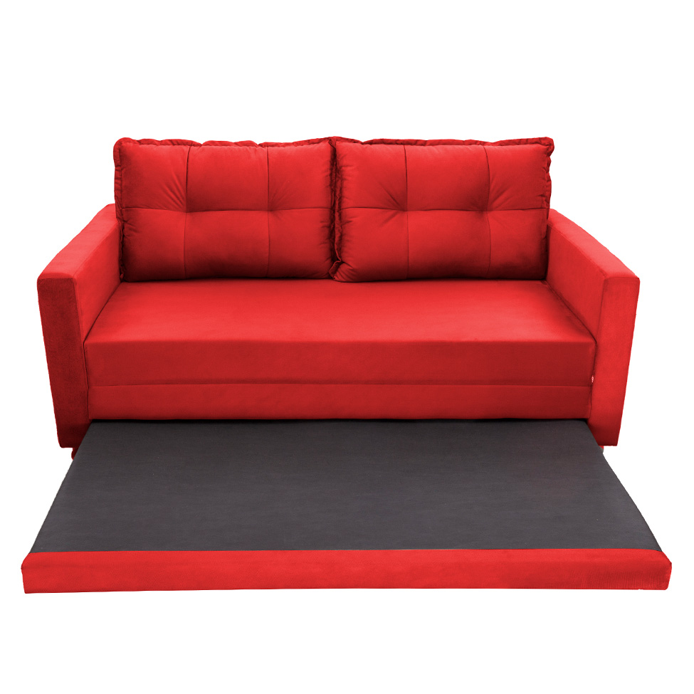 Sofá-Cama Casal 3 Lugares Trancoso Suede Liso Vermelho