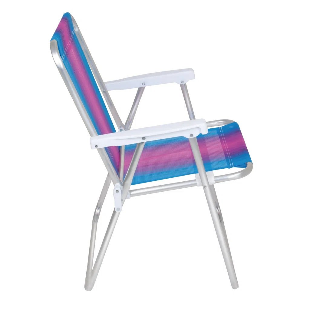 Cadeira de Praia Alta Alumínio - Mor Azul e Rosa