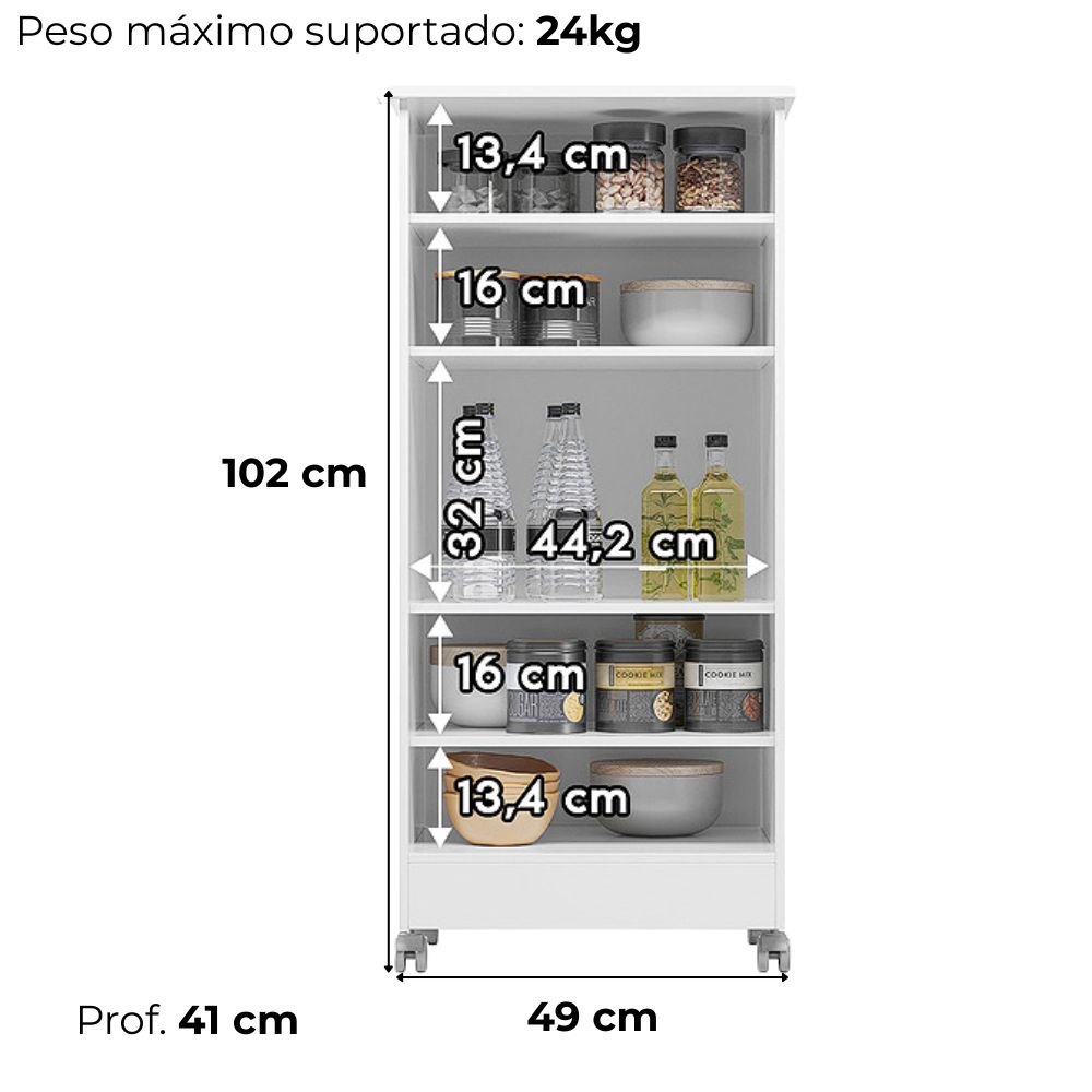 Armario Multiuso 1 Porta Com Rodizio 102X49 cm Lirio Branco Moval