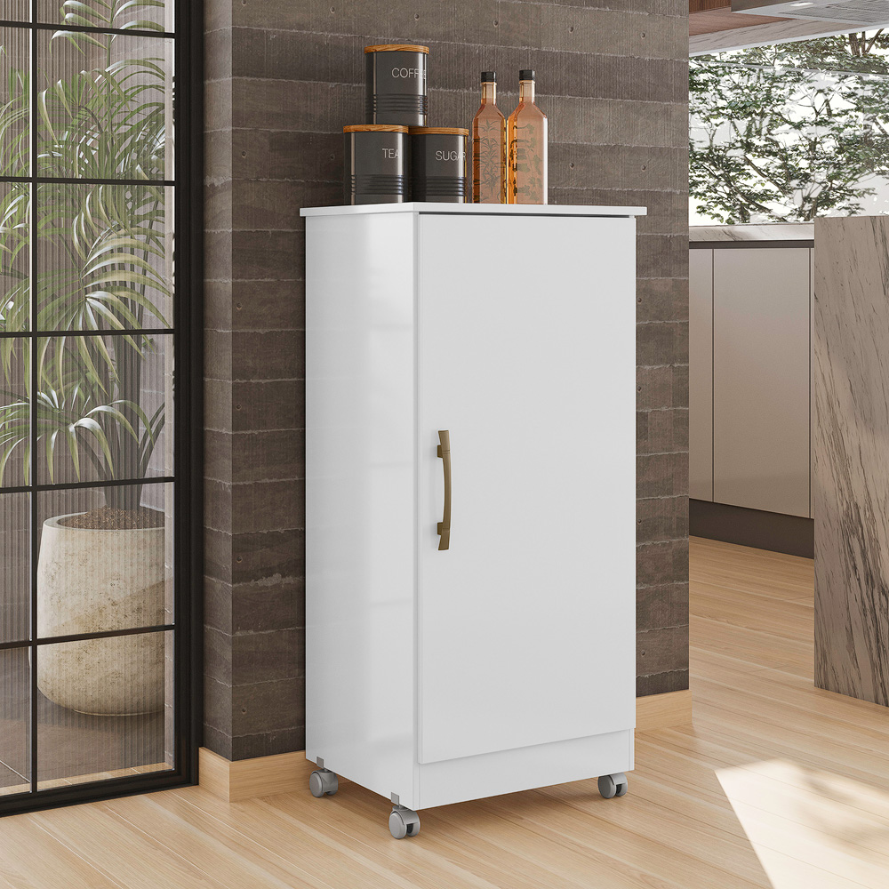 Armario Multiuso 1 Porta Com Rodizio 102X49 cm Lirio Branco Moval