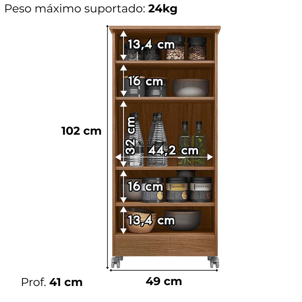 Armario Multiuso 1 Porta Com Rodizio 102X49 cm Lirio Naturale Moval