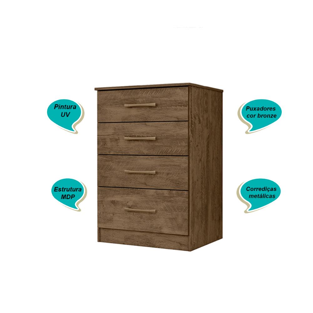 Cômoda MS913 4 gavetas - Castanho Wood