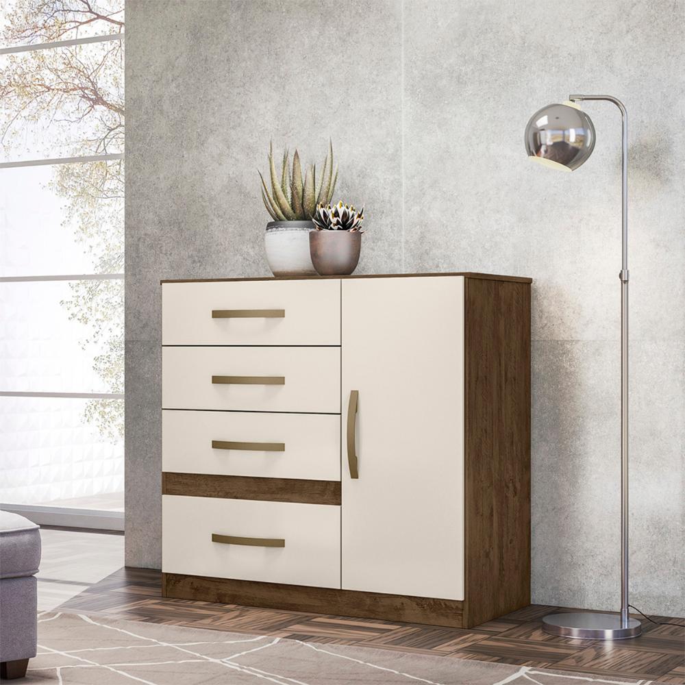 Cômoda Sapateira 4 gavetas Vênus - Castanho Wood / Baunilha