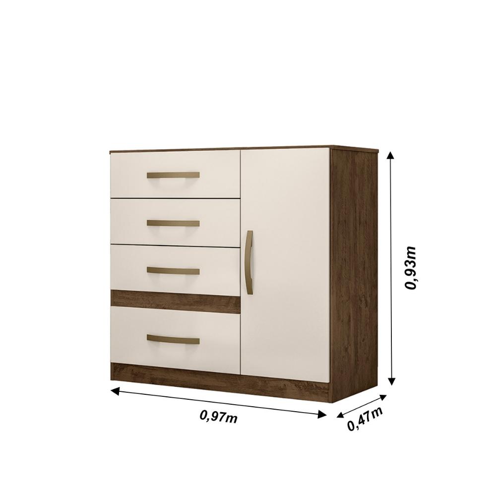 Cômoda Sapateira 4 gavetas Vênus - Castanho Wood / Baunilha