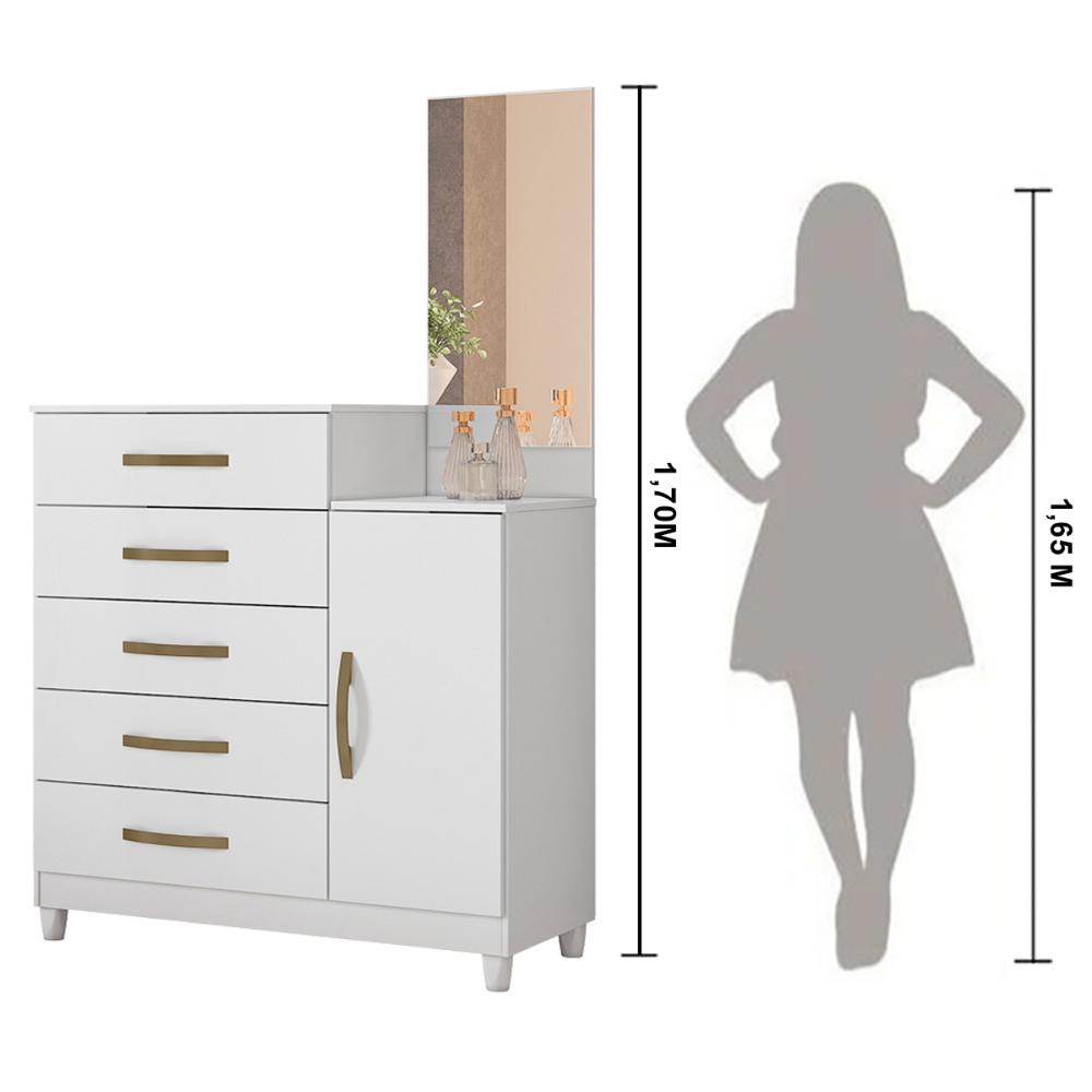 Cômoda Sapateira 5 gavetas com Espelho Lisboa - Branco