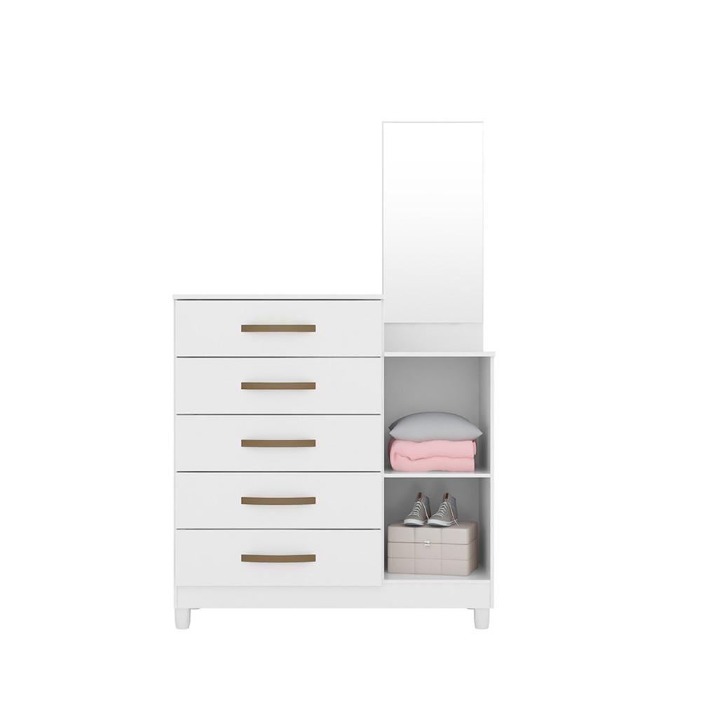 Cômoda Sapateira 5 gavetas com Espelho Lisboa - Branco